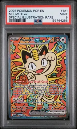 2026 Pokemon Por EN-Perfect Order Meowth EX Special Illustration Rare PSA 9 #121 - Image 1