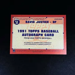 2026 Topps Series 2 DAVID JUSTICE 1991 On Card Auto 91A-JUS Atlanta Braves - Image 2