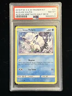2018 Pokemon Alolan Vulpix 21/145 EN-SM Ninetales Half-Deck PSA 8 NM-MT Low Pop - Image 1