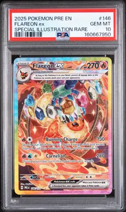 2025 POKEMON PRE EN-PRISMATIC EVOLUTIONS #146 FLAREON EX PSA 10 - Image 1
