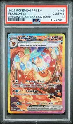 2025 POKEMON PRE EN-PRISMATIC EVOLUTIONS #146 FLAREON EX PSA 10 - Image 1
