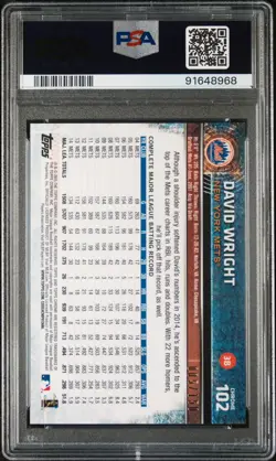 2015 TOPPS CHROME BLUE REFRACTOR 102 DAVID WRIGHT 5/150 PSA 10 GEM MINT JERSEY # - Image 2