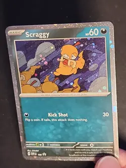 Scraggy SVP186 COSMOS HOLO SWIRL Black Star Promo Pokemon Card TCG 2025 S&V NM - Image 1
