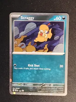 Scraggy SVP186 COSMOS HOLO SWIRL Black Star Promo Pokemon Card TCG 2025 S&V NM - Image 2