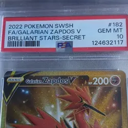 Pokemon TCG Galarian Zapdos V Brilliant Stars Secret Rare Holo PSA 10 #182 - Image 2