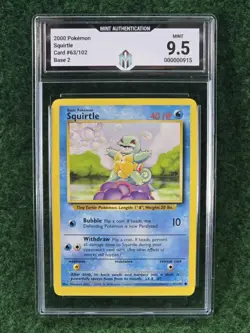 Pokemon Squirtle 063/102 Base Set Regular Graded 9.5 MINT Mint Authentication - Image 1