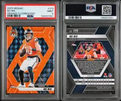 2025 Panini Mosaic #173 Orange Fluorescent Prizm 14/25 Bo Nix PSA 9 Color Match - Image 2