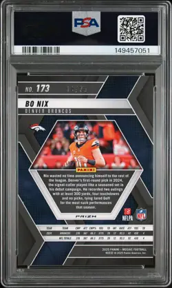 2025 Panini Mosaic #173 Orange Fluorescent Prizm 14/25 Bo Nix PSA 9 Color Match - Image 3