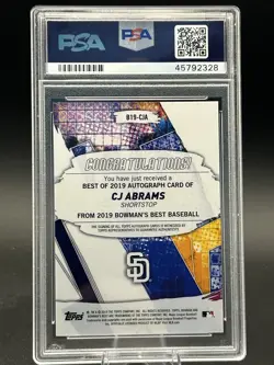 2019 Bowman's Best CJ Abrams Auto Green Refr #/99 Padres PSA 10 GEM MINT B934 - Image 3