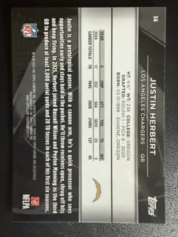2025 Topps Chrome Black Justin Herbert Purple /75 #56 Chargers - Image 2