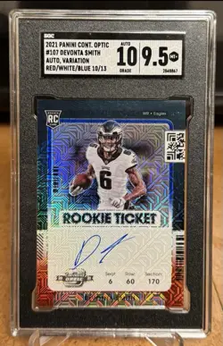 DEVONTA SMITH AUTO /13 2021 CONTENDERS OPTIC ROOKIE TICKET RW&B PRIZM SGC 9.5/10 - Image 1