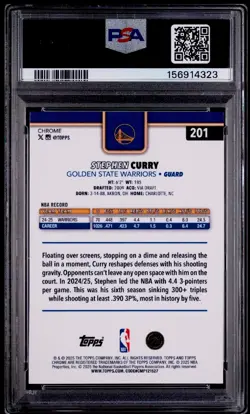 2025-26 Topps Chrome - Stephen Curry #201 Blue Basketball Refractor /150 PSA 10 - Image 2