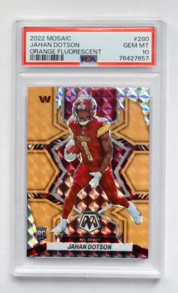 2022 Panini Mosaic Jahan Dotson NFL Debut #280 Orange Fluorescent /25 PSA 10 - Image 1