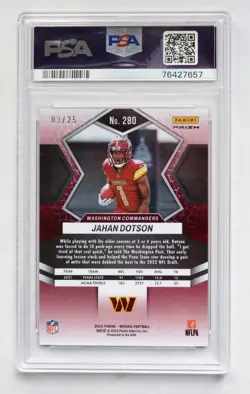 2022 Panini Mosaic Jahan Dotson NFL Debut #280 Orange Fluorescent /25 PSA 10 - Image 2