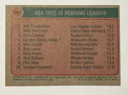 Topps 1973-74 League Leaders 72-73 Rebounds Chamberlain Thurmond Cowens #157 - Image 2