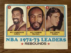 Topps 1973-74 League Leaders 72-73 Rebounds Chamberlain Thurmond Cowens #157 - Image 3