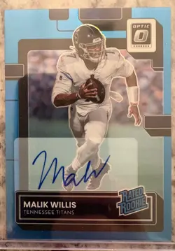 2022 Optic Malik Willis Blue Prizm Autograph /99 Rated Rookie Auto on card - Image 1