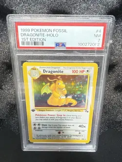 1999 Pokemon Fossil DRAGONITE #4/62 Holo 1st Edition PSA 7 Near Mint! New Cert! - Image 1