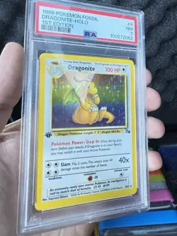 1999 Pokemon Fossil DRAGONITE #4/62 Holo 1st Edition PSA 7 Near Mint! New Cert! - Image 3