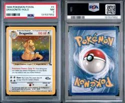 1999 Dragonite Fossil HOLO Rare PSA 7 4/62 Pokemon WOTC TCG - Image 3