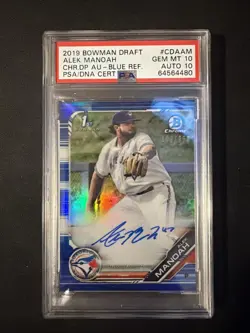 2019 Bowman Draft Alek Manoah /150 Blue Refractor 1st Auto PSA 10 Auto 10 Gem - Image 1