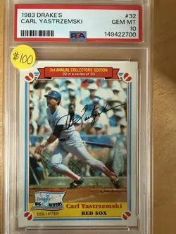 1983 Topps Drake's Big Hitters - Carl Yastrzemski #32 PSA 10 Gem Mint - Image 1
