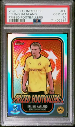 2020 Topps Finest UEFA Erling Haaland Prized Footballers #PF-EH PSA 10 - Image 1