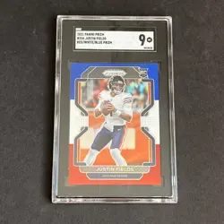 2021 Panini Prizm Justin Fields #334 Red White Blue Prizm SGC 9 Rookie Bears - Image 1