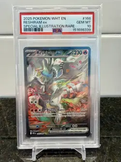 2025 POKEMON WHITE FLARE #166/086 RESHIRAM EX SPECIAL ILLUSTRATION RARE PSA 10 - Image 1