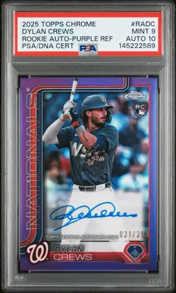 2025 Topps Chrome RADC Dylan Crews #/250 RC Auto Purple Refractor PSA 9 AUTO 10 - Image 1