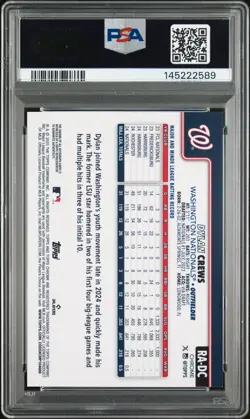 2025 Topps Chrome RADC Dylan Crews #/250 RC Auto Purple Refractor PSA 9 AUTO 10 - Image 2