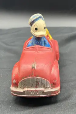 1940’s Vintage Disney Sun Rubber Donald Duck & Yellow Pluto Red Car Original - Image 2