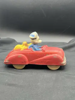 1940’s Vintage Disney Sun Rubber Donald Duck & Yellow Pluto Red Car Original - Image 4
