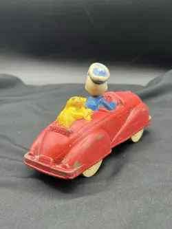 1940’s Vintage Disney Sun Rubber Donald Duck & Yellow Pluto Red Car Original - Image 5