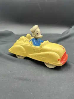 1940’s Vintage Disney Sun Rubber Donald Duck & Yellow Pluto Yellow Car Original - Image 5