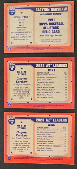 2026 Topps Series 2 Clayton Kershaw 1991 Topps Insert (3) Three Card Lot Dodgers - Image 2