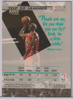 MICHAEL JORDAN: 1992-93 FLEER ULTRA TOP 20 JAMMER CARD # 216 - Image 2