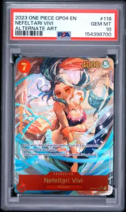 2023 ONE PIECE OP04-KINGDOMS OF INTRIGUE ALTERNATE ART NEFELTARI VIVI PSA 10 - Image 1