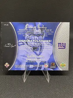 2003 Upper Deck Sweet Spot Classics Jeremy Shockey P-JS NY Giants Patch Card - Image 2