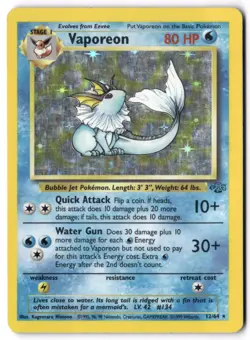 Pokemon Card - Vaporeon 12/64 Unlimited Holo Rare - Jungle - MP - Image 1
