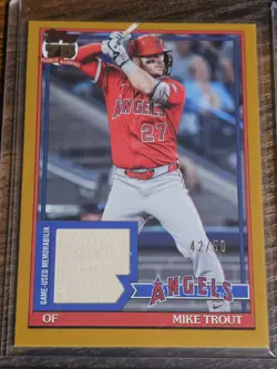 2026 Topps Series 2 Mike Trout 1991 Game Used Bat Relic Gold #d 42/50 #91R2-MT - Image 1