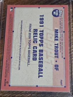 2026 Topps Series 2 Mike Trout 1991 Game Used Bat Relic Gold #d 42/50 #91R2-MT - Image 2