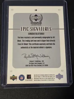 1999 Upper Deck Century Legends Epic Signatures Art Monk #AM Auto - Image 2