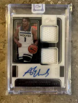 2021-22 Panini One & One Anthony Edwards Game Worn Patch On Card Auto /49 DJ-AEW - Image 1