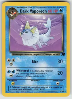 Dark Vaporeon 45/82 Uncommon Team Rocket Pokemon Unlimited Lightly Played - Image 1