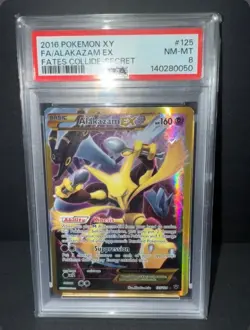 2016 POKEMON XY FATES COLLIDE SECRET #125 FULL ART/ALAKAZAM EX PSA 8 - Image 1