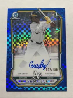 2026 Bowman Chrome Breyson Guedez Blue X-Fractor Auto CPA-BG 1st /150 Athletics - Image 1