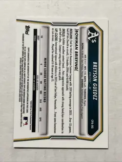 2026 Bowman Chrome Breyson Guedez Blue X-Fractor Auto CPA-BG 1st /150 Athletics - Image 2