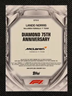2025 Topps Chrome F1 Formula One Lando Norris D75-5 Diamond Blue 6/150 - Image 2