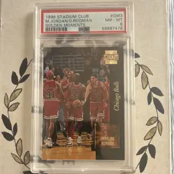 Stadium Club 1996 Golden Moments GM3 Michael Jordan Dennis Rodman Bulls PSA 8 - Image 1
